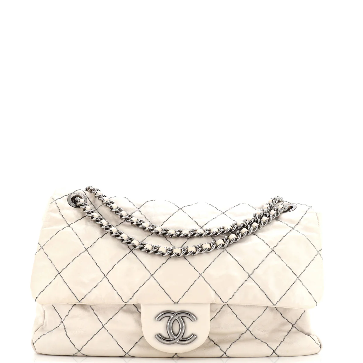 Double Stitch Flap Bag Quilted Glazed Calfskin Large - Deep Luxury