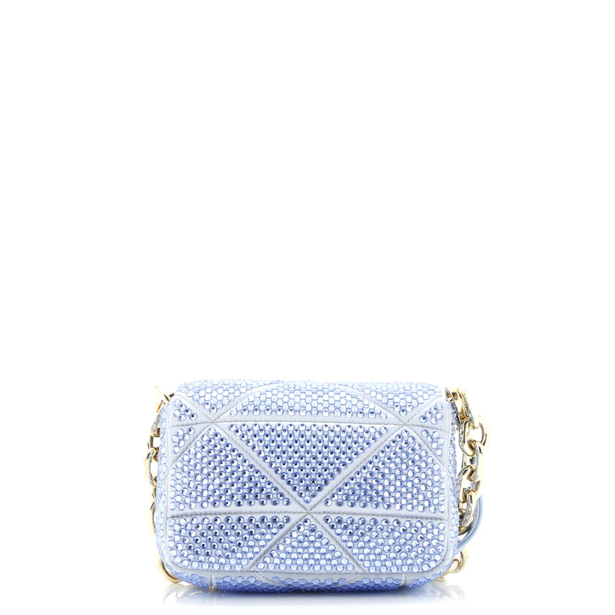 Triangle Chain Flap Bag Crystal Embellished Quilted Satin - Deep Luxury