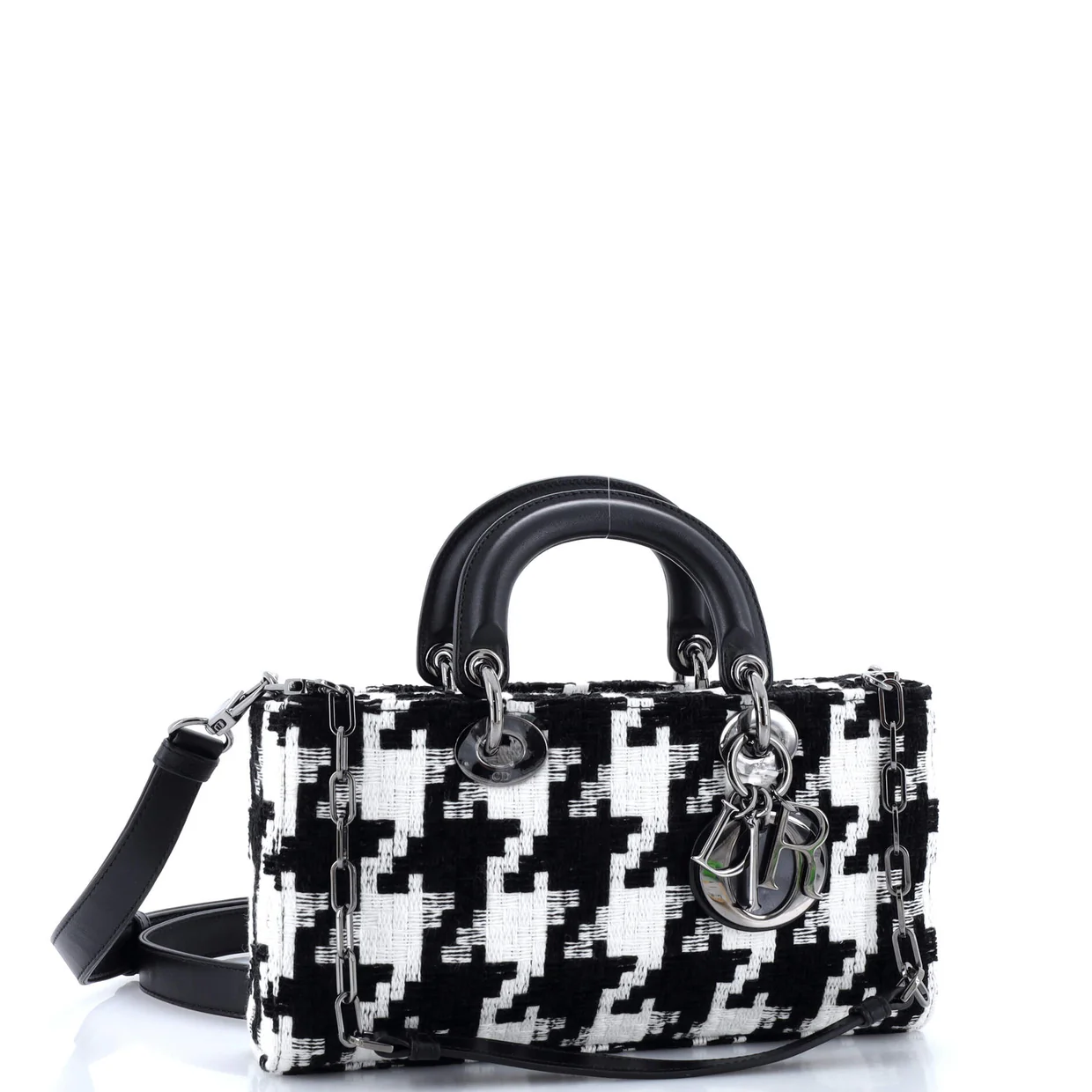 Lady D-Joy Bag Houndstooth Embroidered Canvas Medium - Deep Luxury