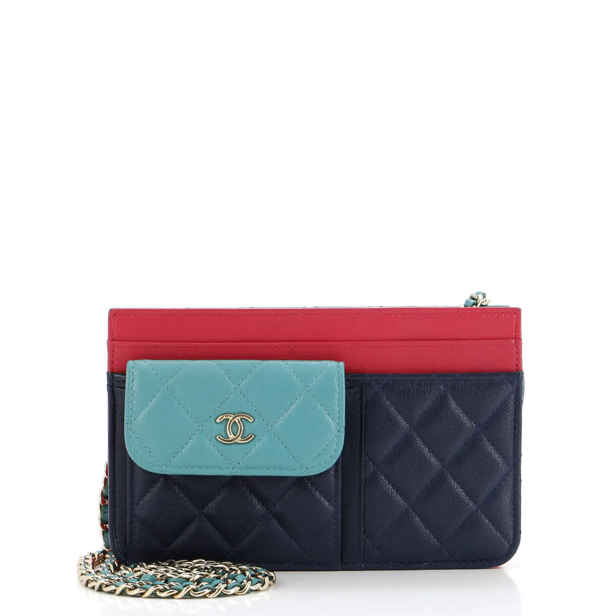 Tricolor CC Multi-Pocket Wallet on Chain Quilted Goatskin - Deep Luxury