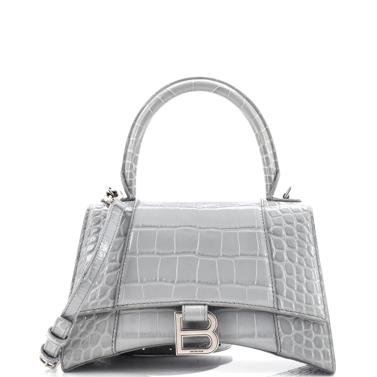 Hourglass Top Handle Bag Crocodile Embossed Leather Small - Deep Luxury