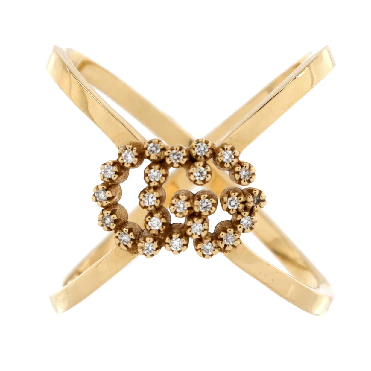 GG Running Cross Ring 18K Yellow Gold with Diamonds - Deep Luxury