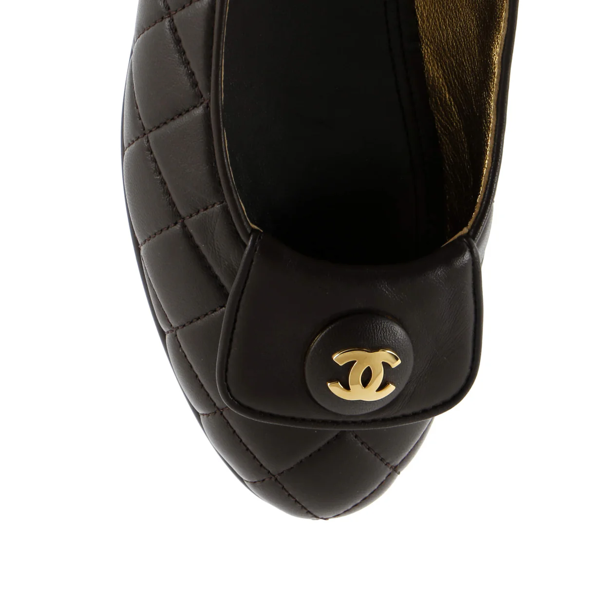 Women's CC Button Ballerina Flats Quilted Leather - Deep Luxury