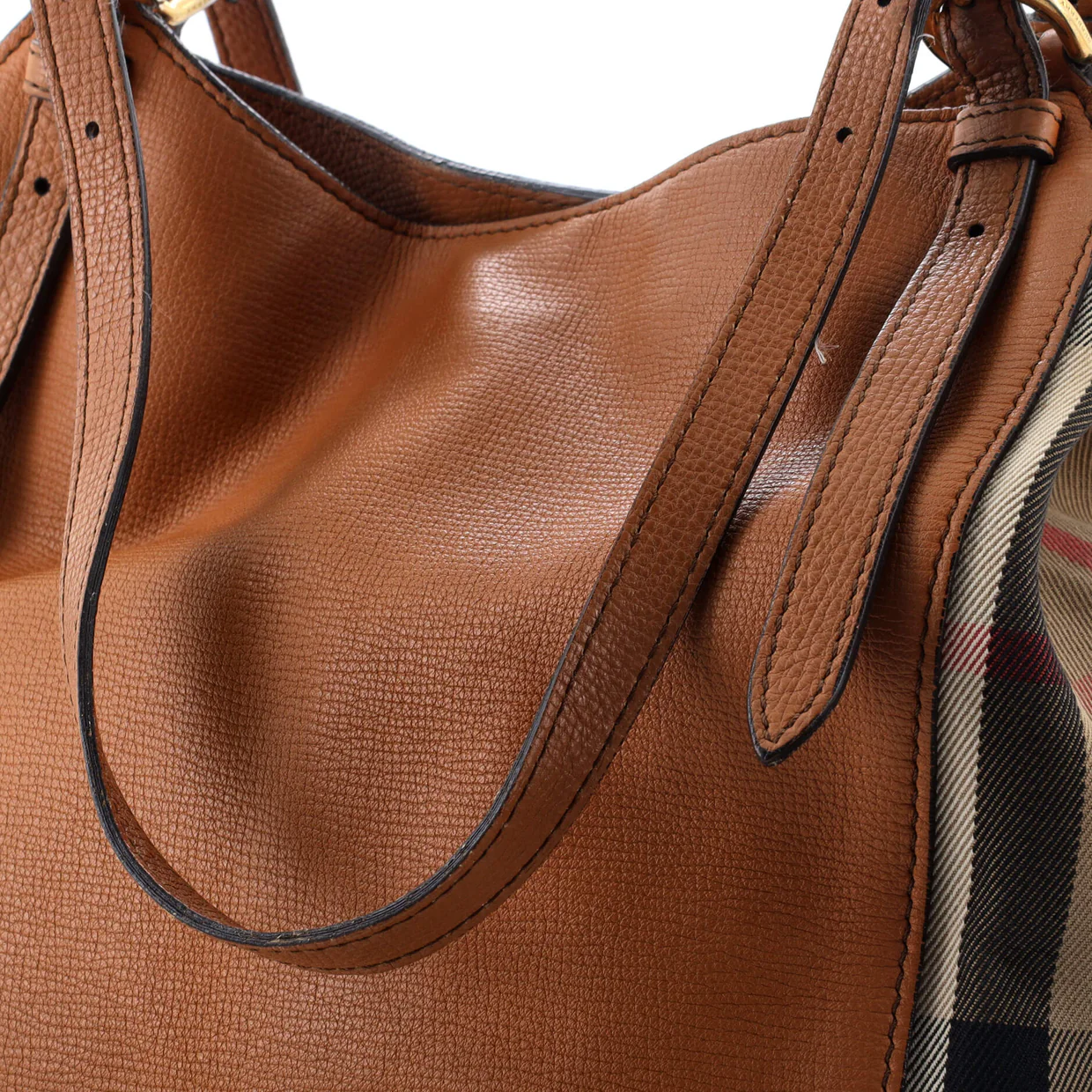 Canterbury Tote Leather and House Check Canvas Small - Deep Luxury