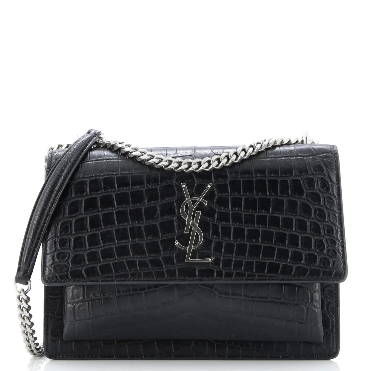Sunset Crossbody Bag Crocodile Embossed Leather Medium - Deep Luxury