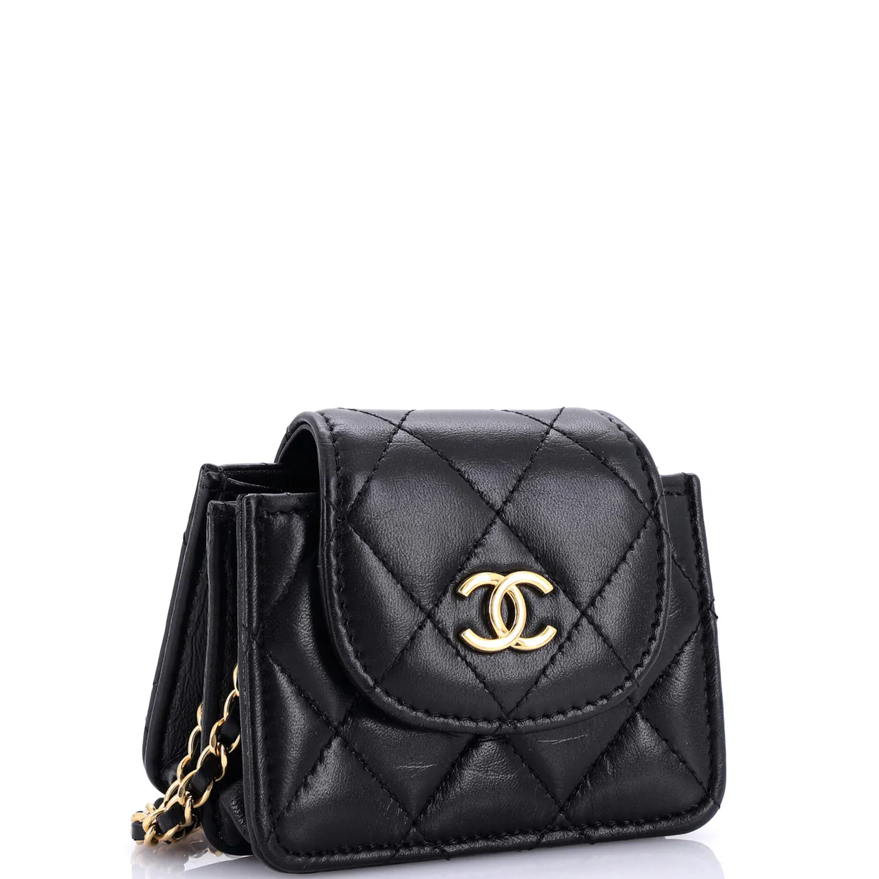 CC Accordion Round Flap Clutch with Chain Quilted Lambskin Mini - Deep Luxury