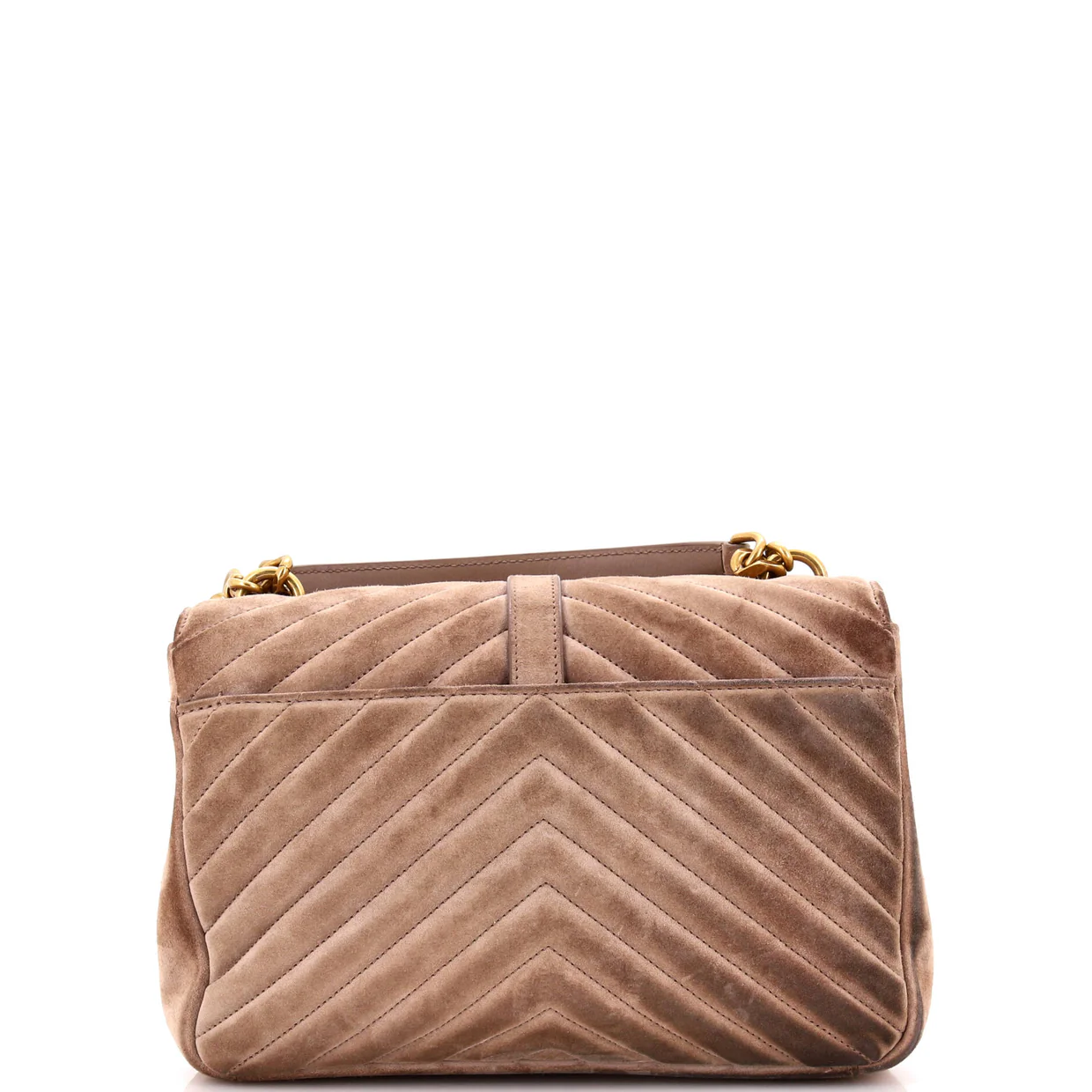 Classic Monogram College Bag Matelasse Chevron Suede Medium - Deep Luxury