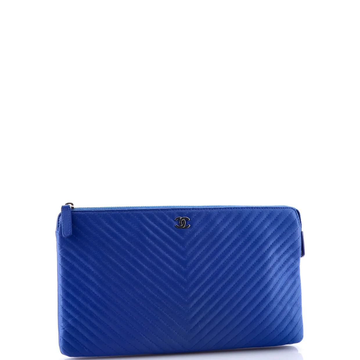 Classic Double Pocket Zip Pouch Chevron Caviar Medium - Deep Luxury