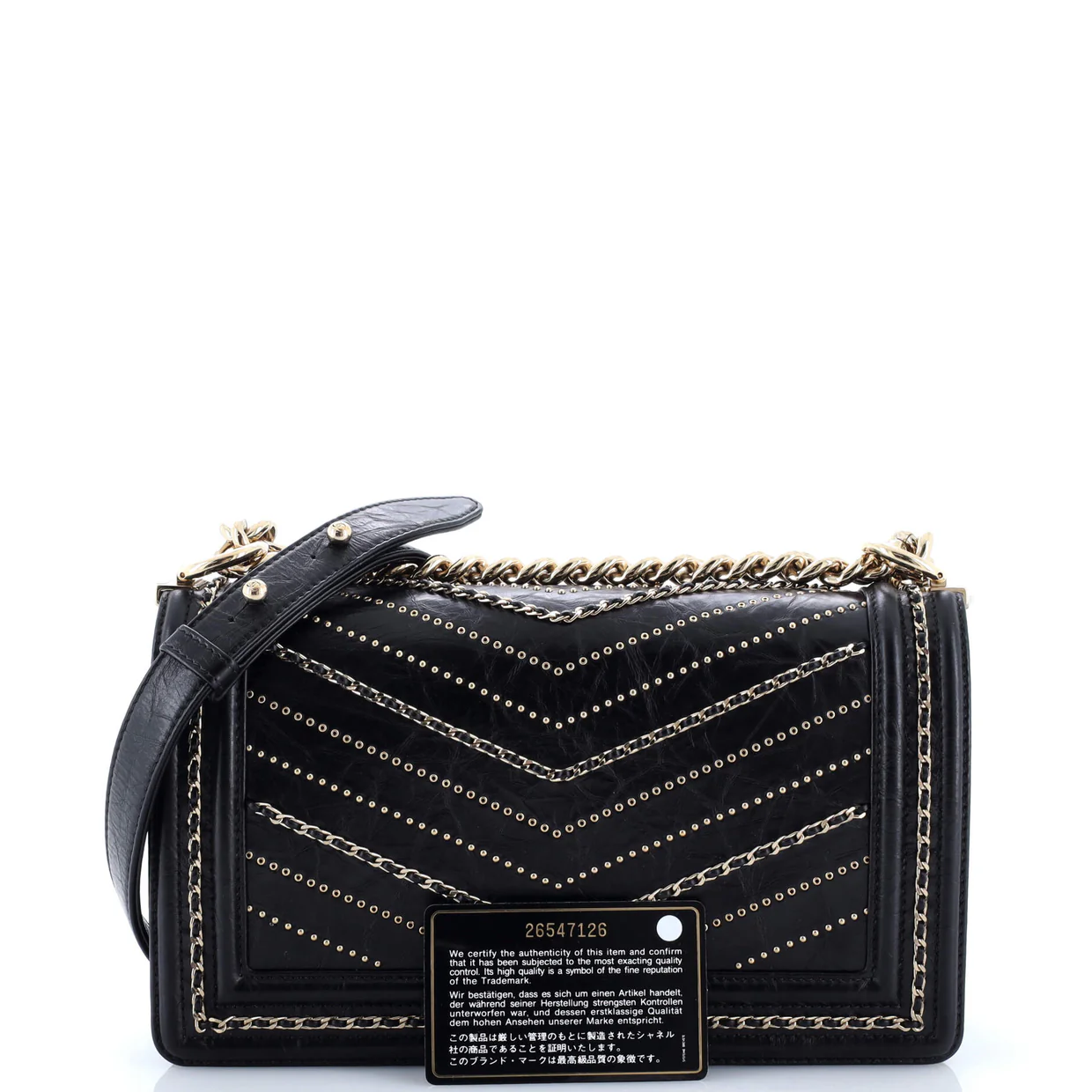 Boy Flap Bag Chevron Embellished Crumpled Calfskin Old Medium - Deep Luxury