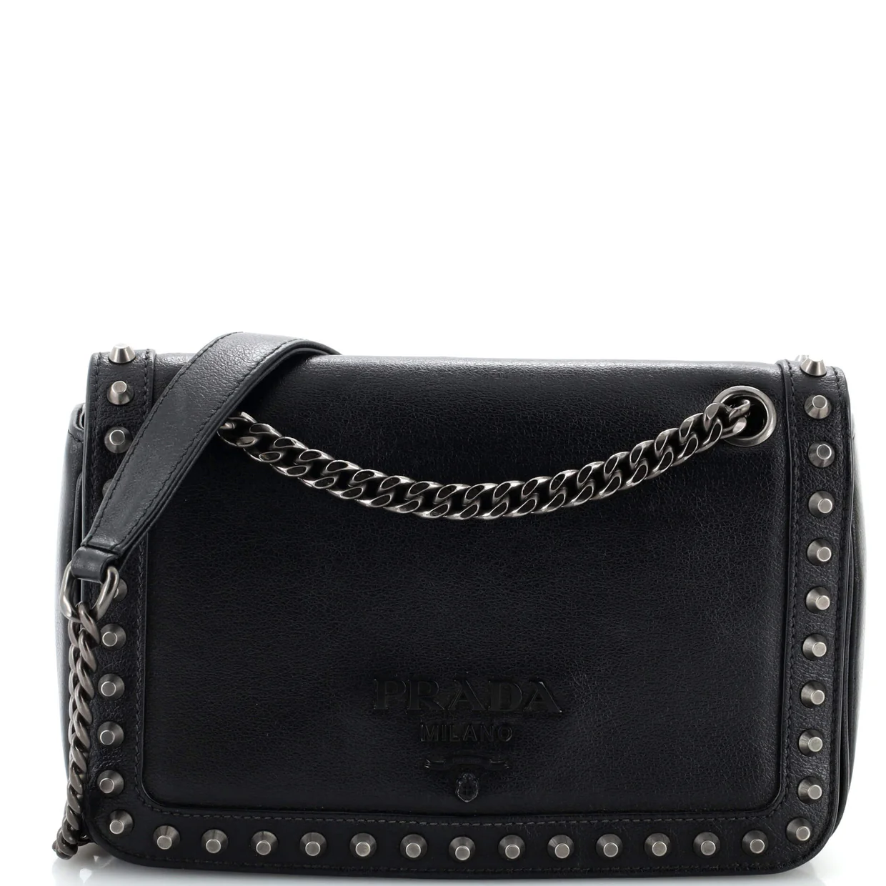 Chain Flap Bag Studded Glace Calf Small - Deep Luxury