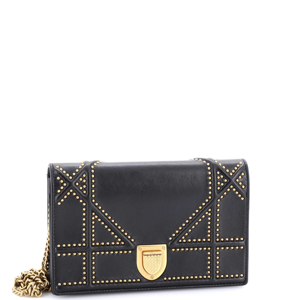 Diorama Wallet on Chain Studded Leather - Deep Luxury