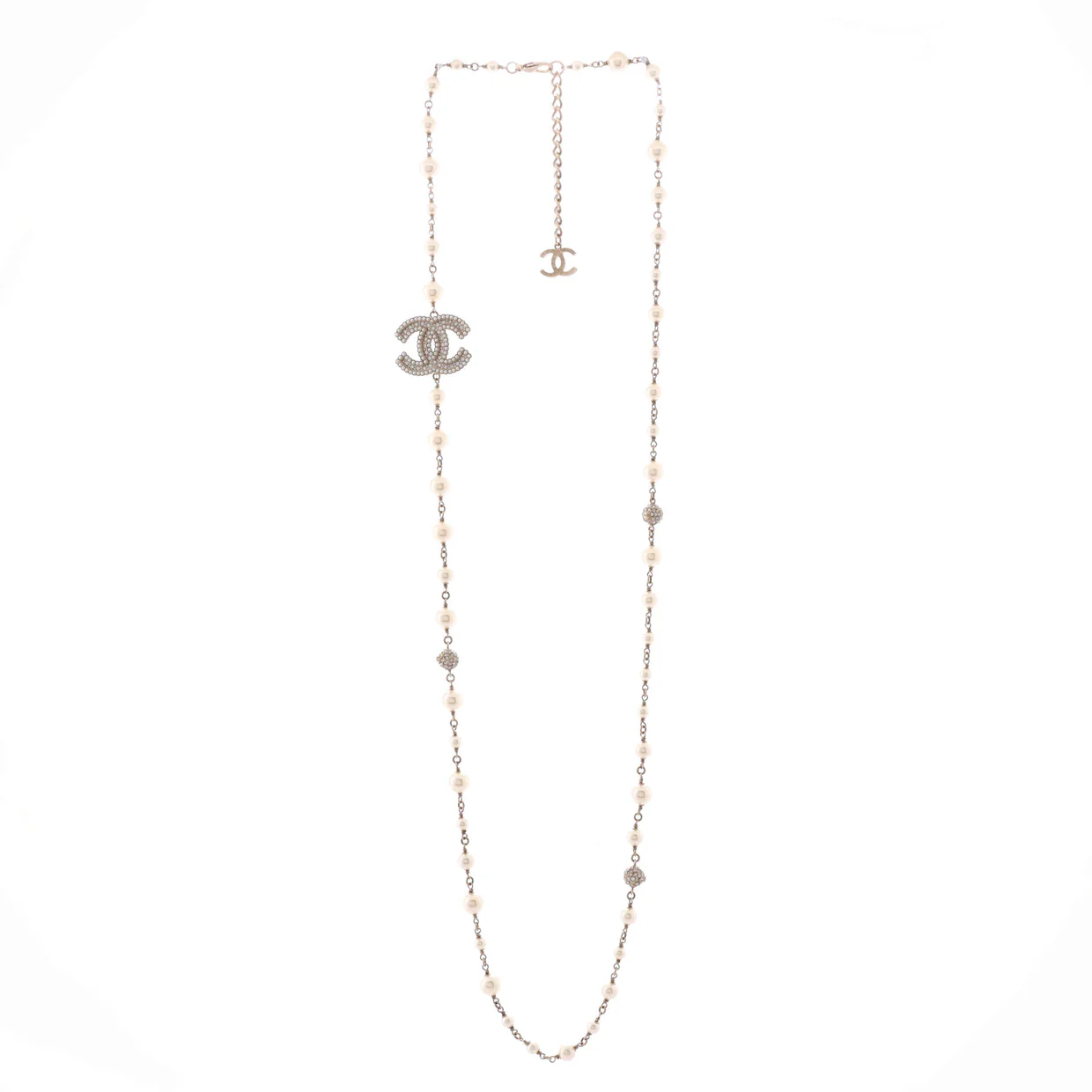 CC Station Long Necklace Metal with Faux Pearls and Crystals - Deep Luxury