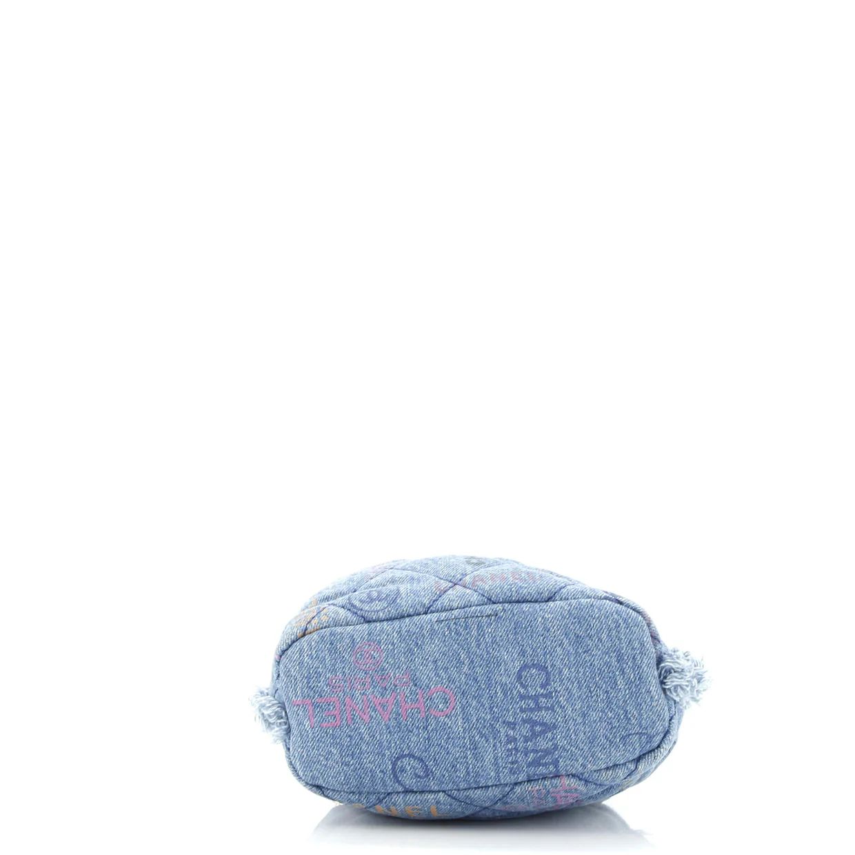 Denim Mood Chain Bucket Bag Logo Printed Quilted Fringe Denim Medium - Deep Luxury