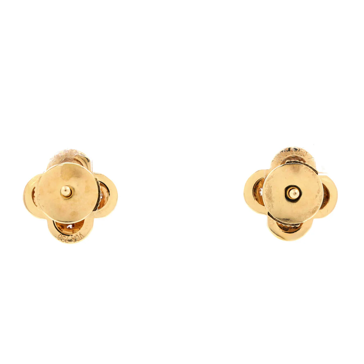 Pure Alhambra Stud Earrings 18K Yellow Gold with Diamonds - Deep Luxury