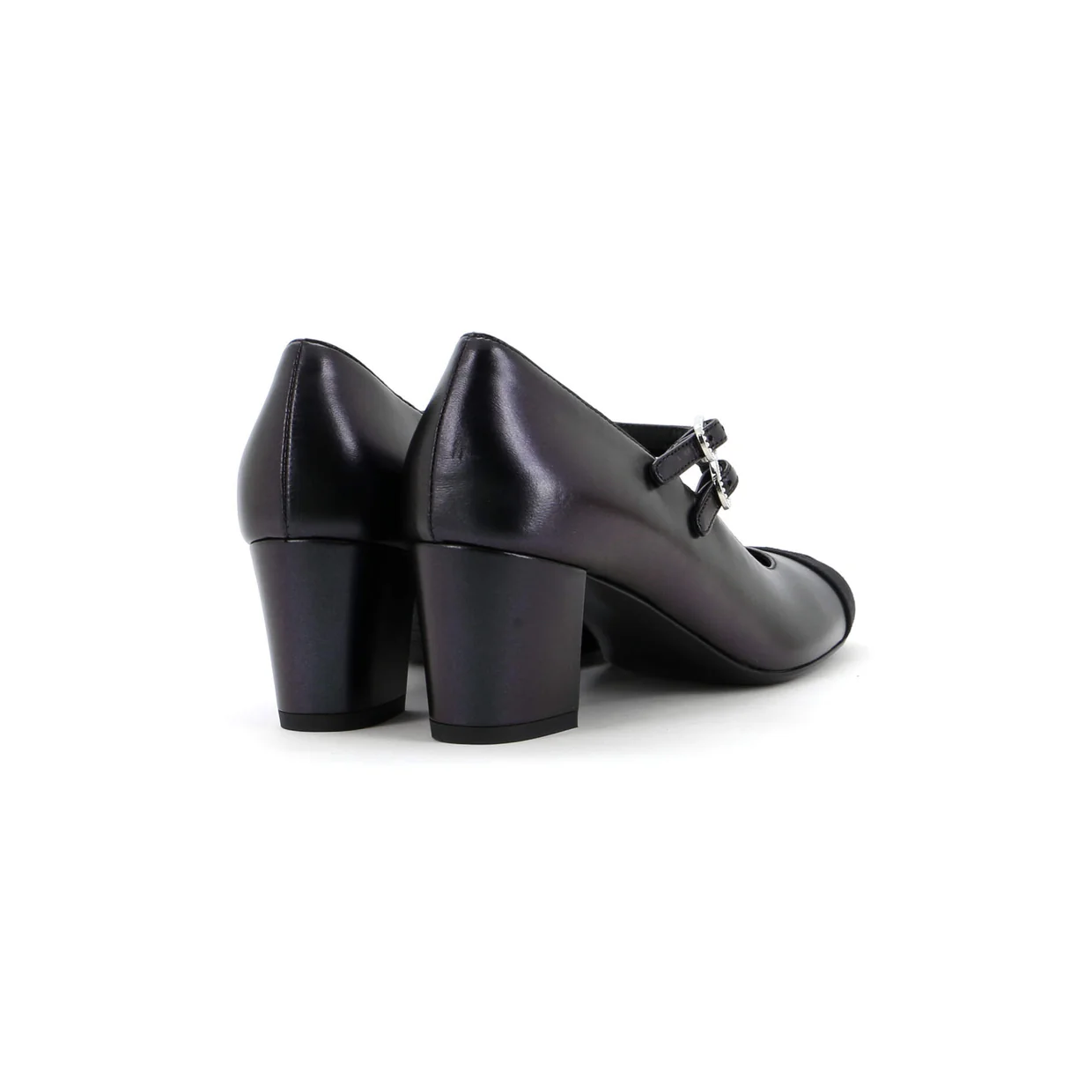 Women's CC Cap Toe Double Strap Mary Jane Pumps Leather with Grosgrain - Deep Luxury