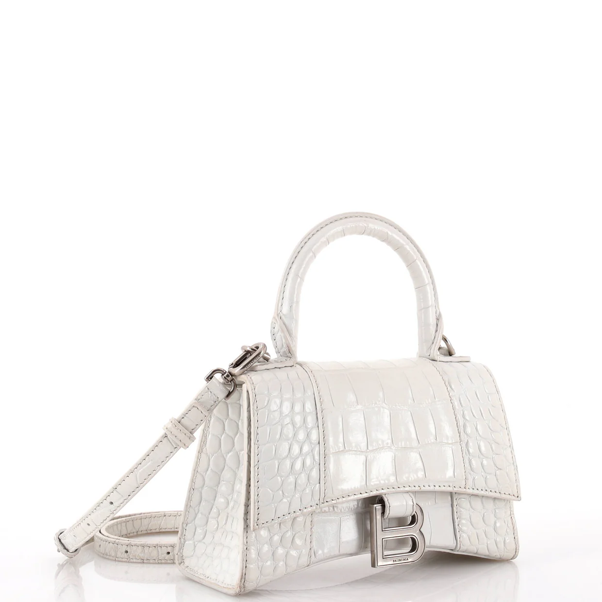 Hourglass Top Handle Bag Crocodile Embossed Leather XS - Deep Luxury