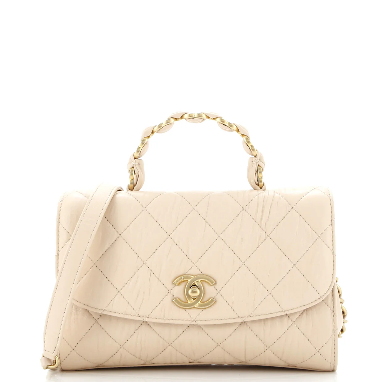 CC Links Top Handle Flap Bag Quilted Crumpled Lambskin Small - Deep Luxury