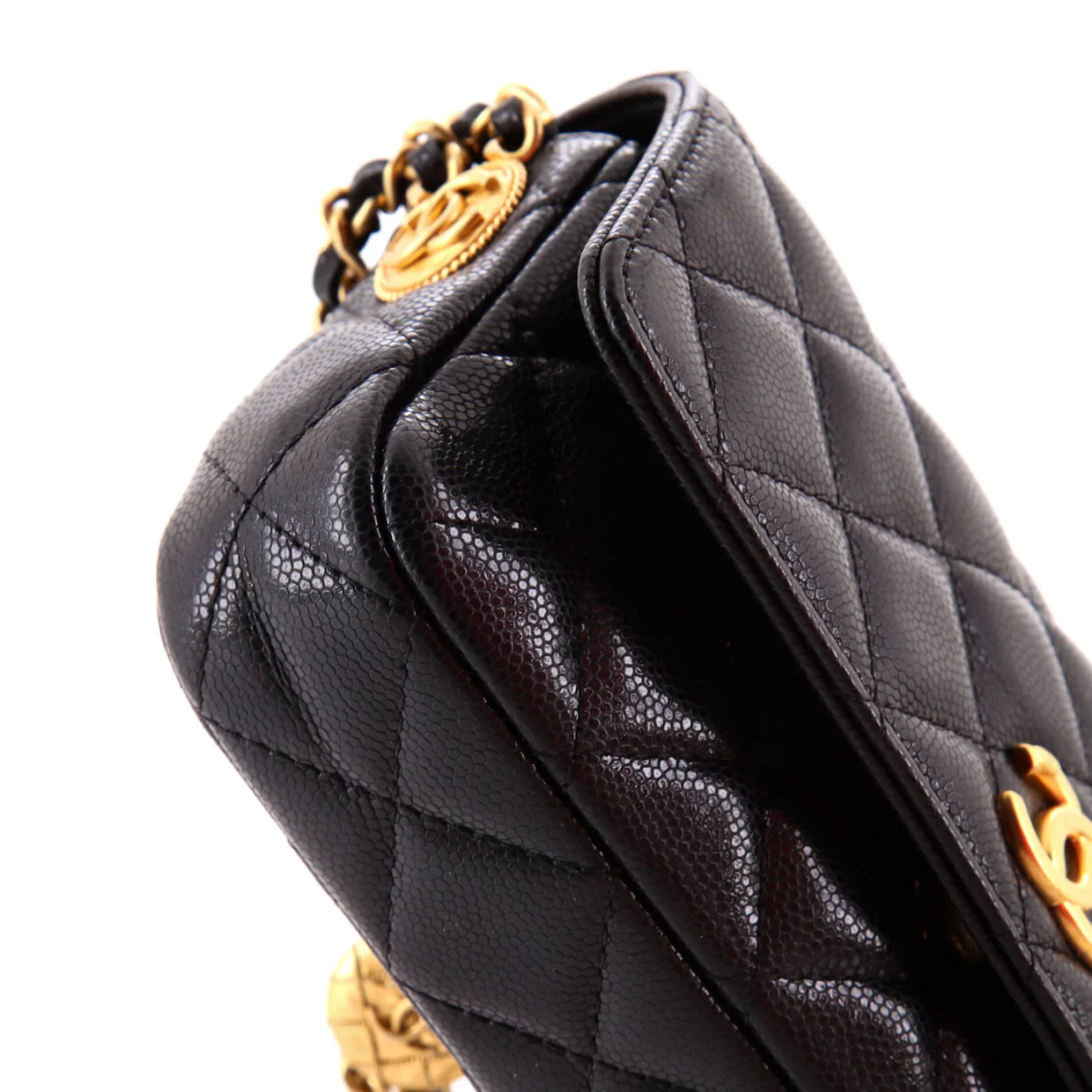 Twist Your Buttons Flap Clutch with Chain Quilted Caviar - Deep Luxury