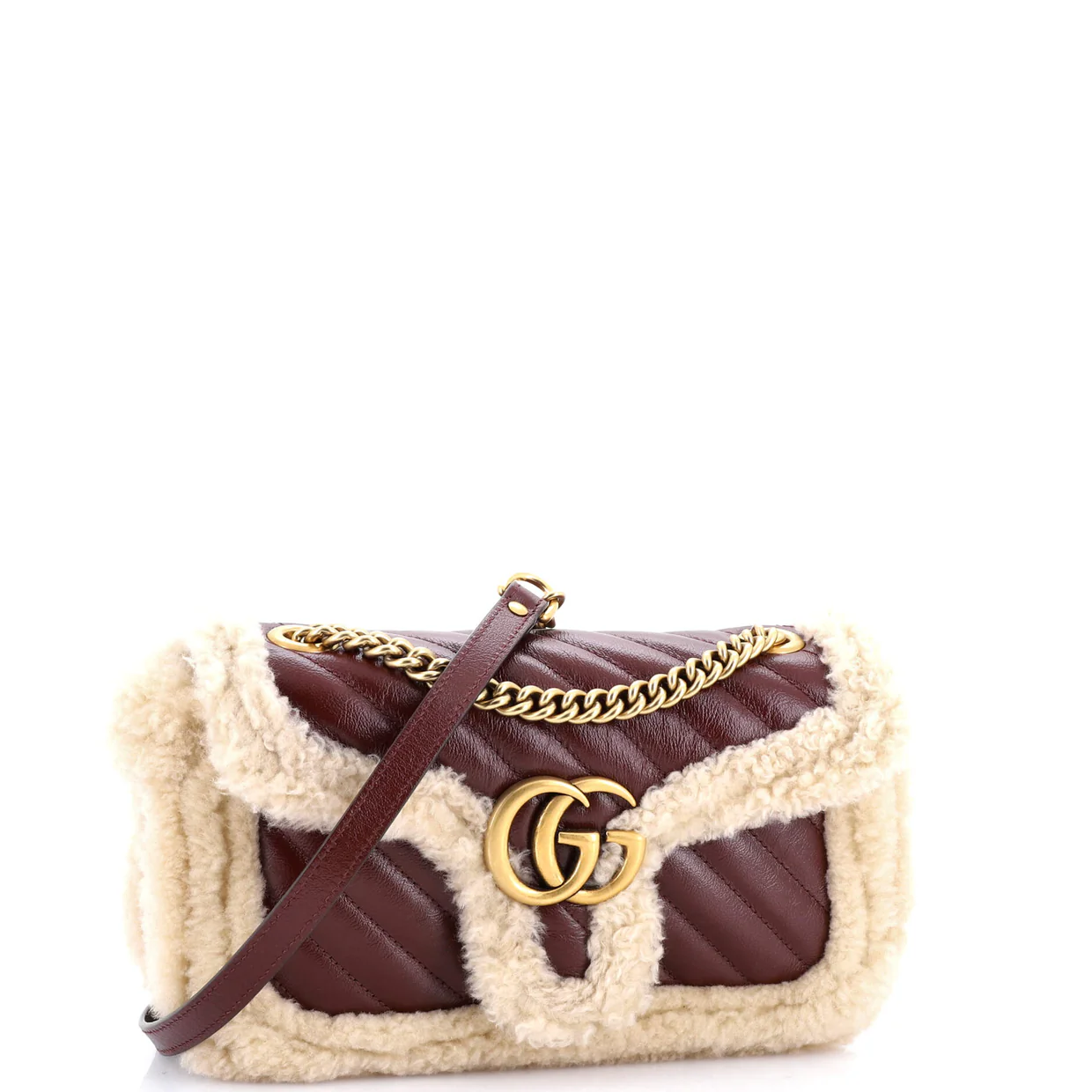 GG Marmont Flap Bag Diagonal Quilted Leather with Wool Trim Small - Deep Luxury