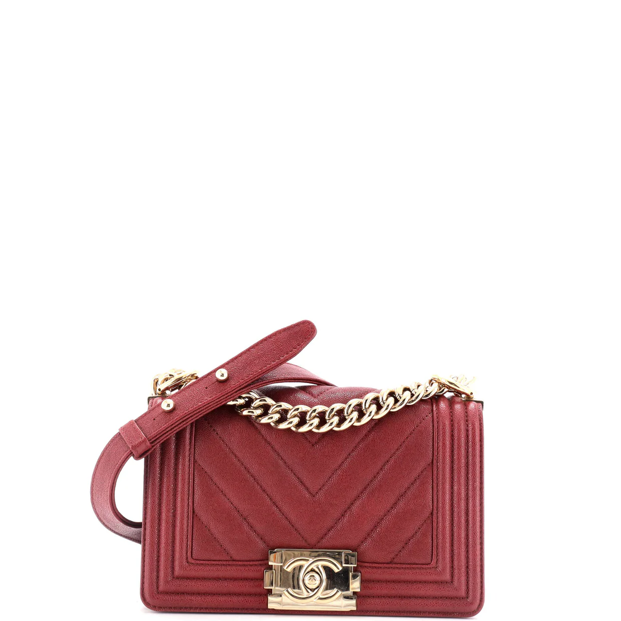 Boy Flap Bag Chevron Caviar Small - Deep Luxury