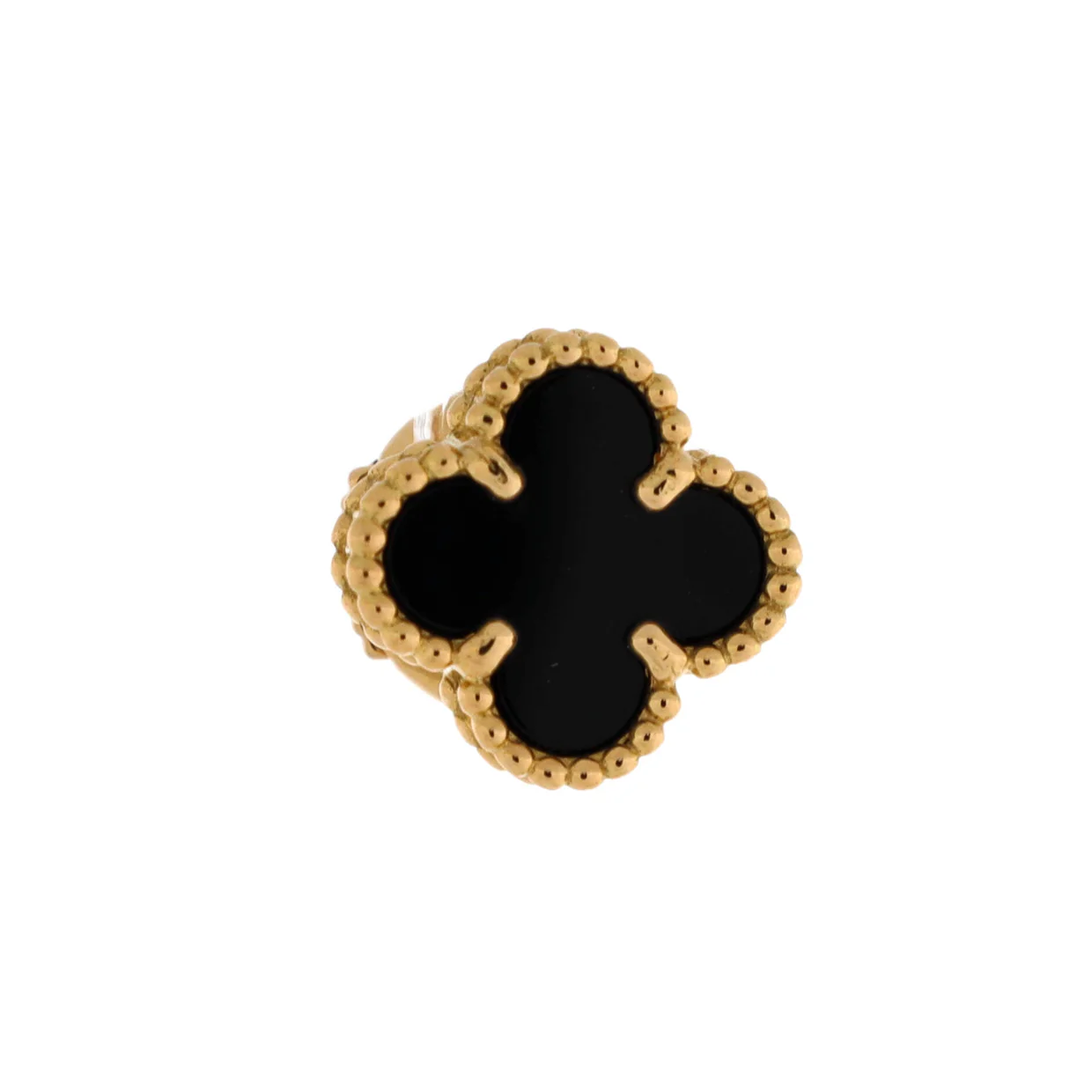 Sweet Alhambra Stud Earrings 18K Yellow Gold and Onyx - Deep Luxury