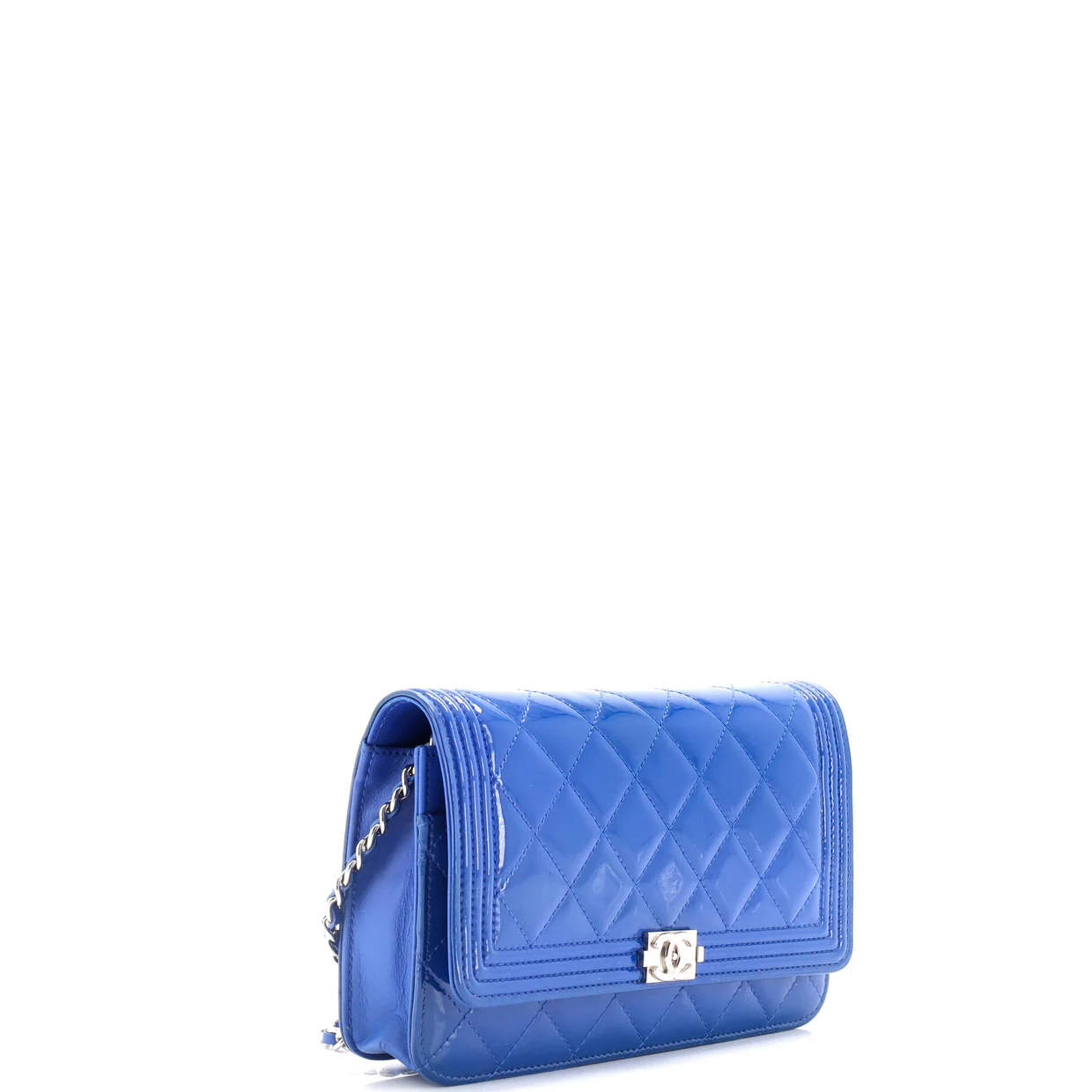 Boy Wallet on Chain Quilted Patent - Deep Luxury