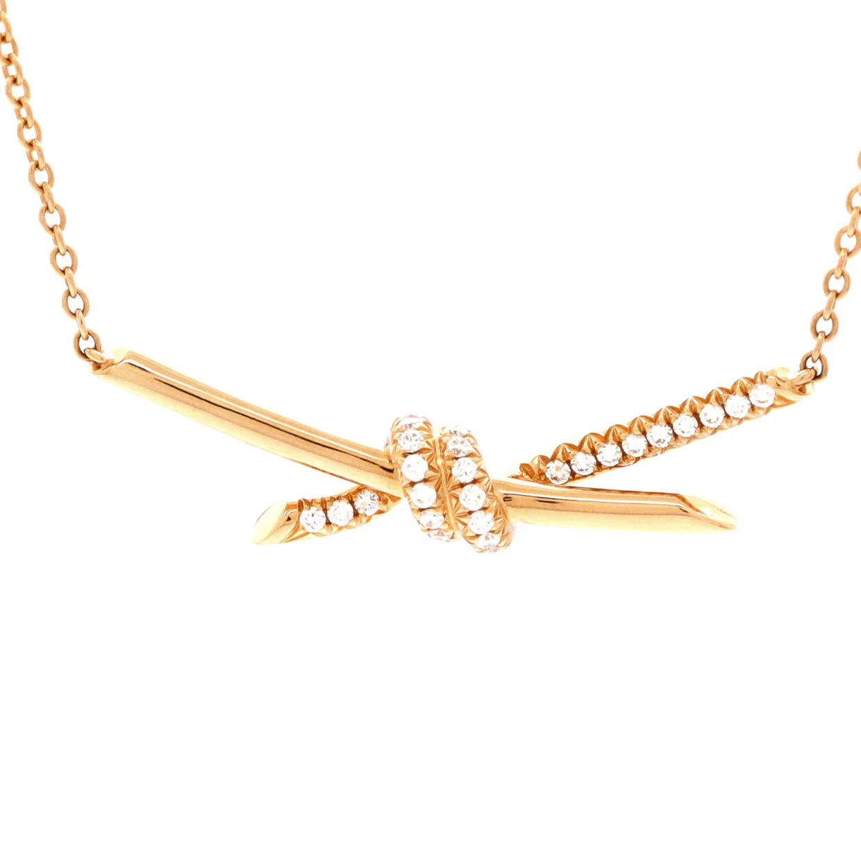 Knot Pendant Necklace 18K Rose Gold with Diamonds - Deep Luxury