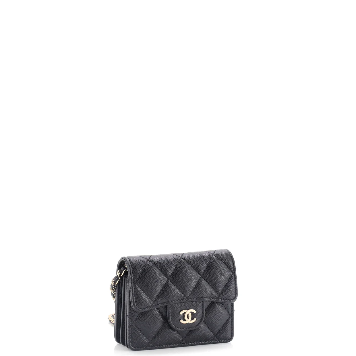 Classic Flap Card Holder on Chain Quilted Caviar Mini - Deep Luxury