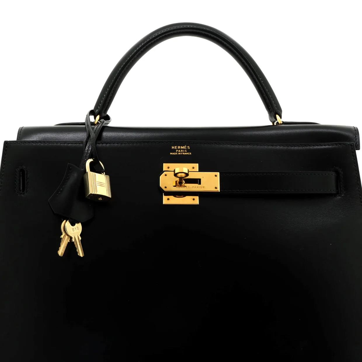 Kelly Handbag Noir Box Calf with Gold Hardware 32 - Deep Luxury