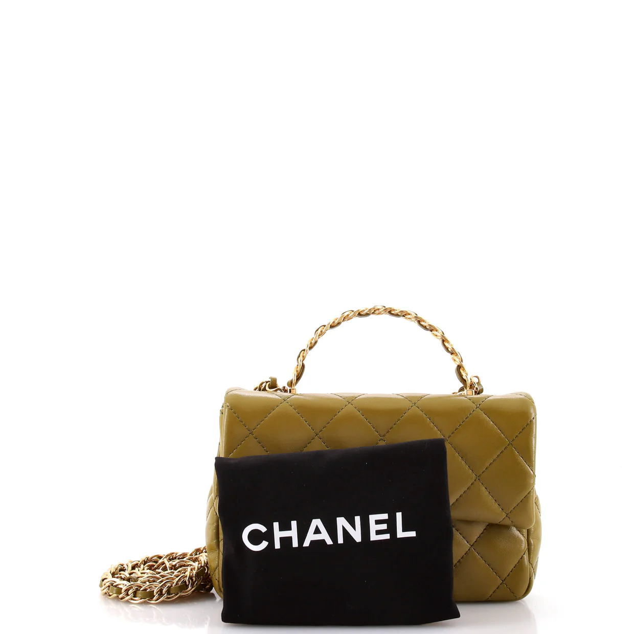 Golden Links Top Handle Flap Bag Quilted Shiny Lambskin Small - Deep Luxury