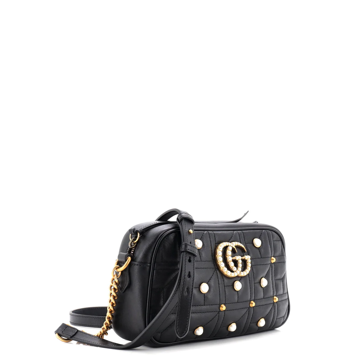 Pearly GG Marmont Shoulder Bag Embellished Matelasse Leather Small - Deep Luxury