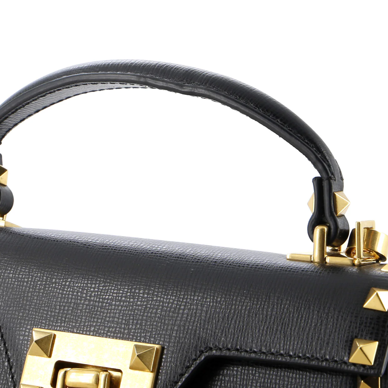 Rockstud Alcove Flip Lock Top Handle Bag Leather Small - Deep Luxury