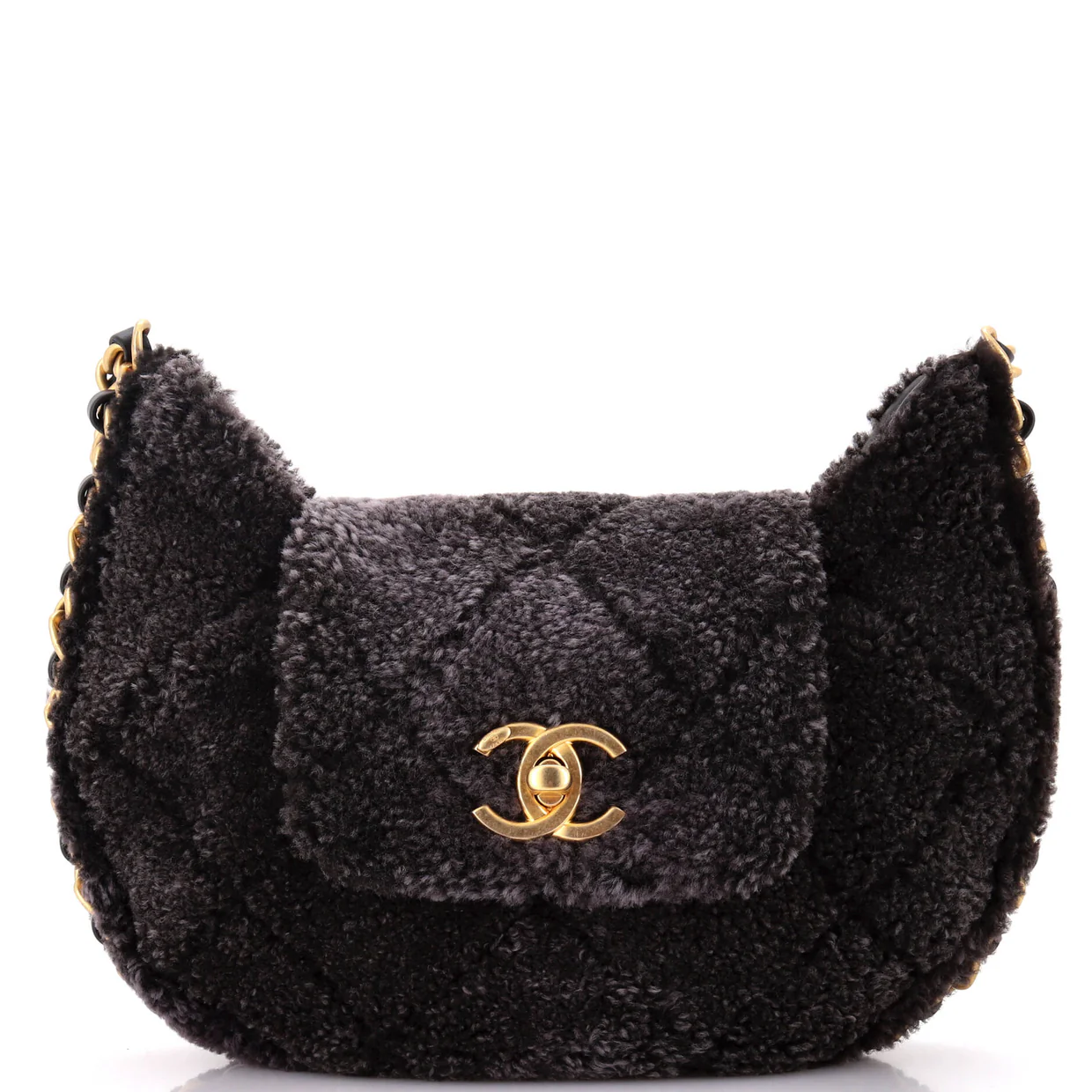 CC Flap Chain Around Hobo Quilted Shearling - Deep Luxury