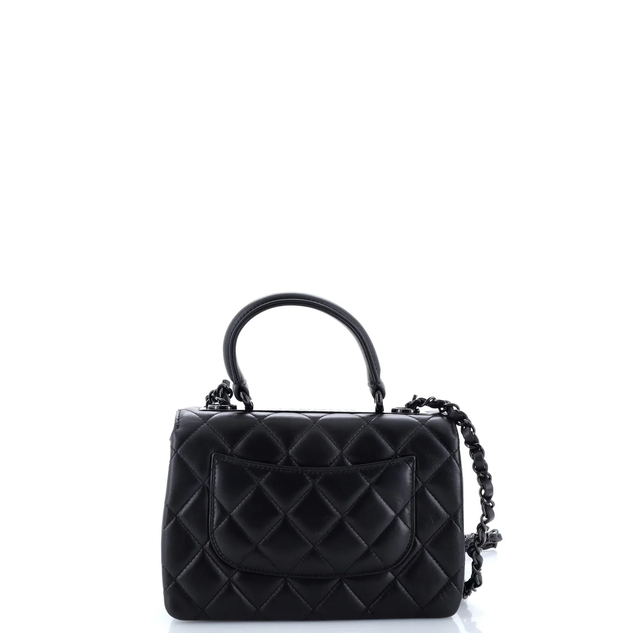 So Black Trendy CC Top Handle Bag Quilted Lambskin Small - Deep Luxury