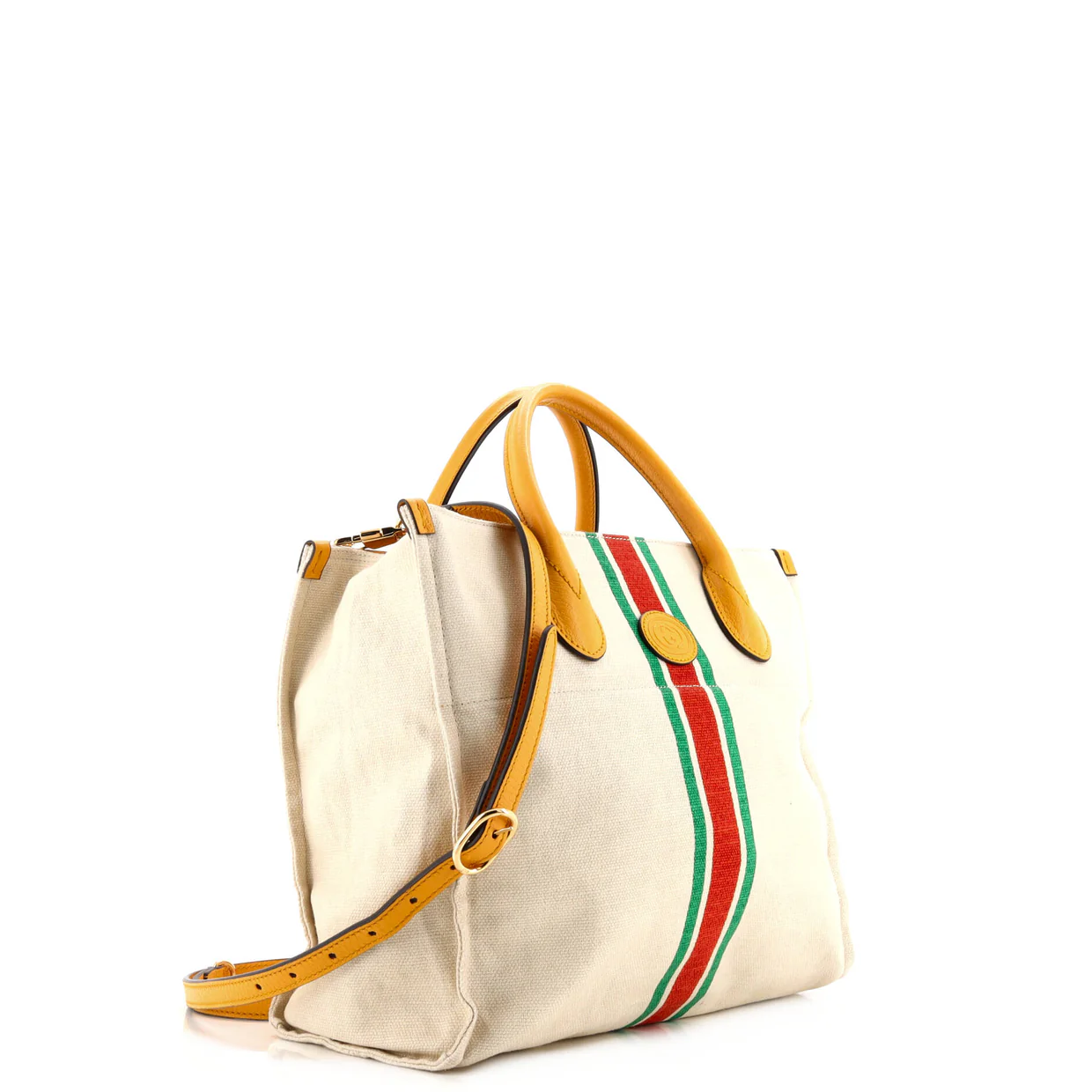 Foldable Web Tote Canvas with Leather Small - Deep Luxury