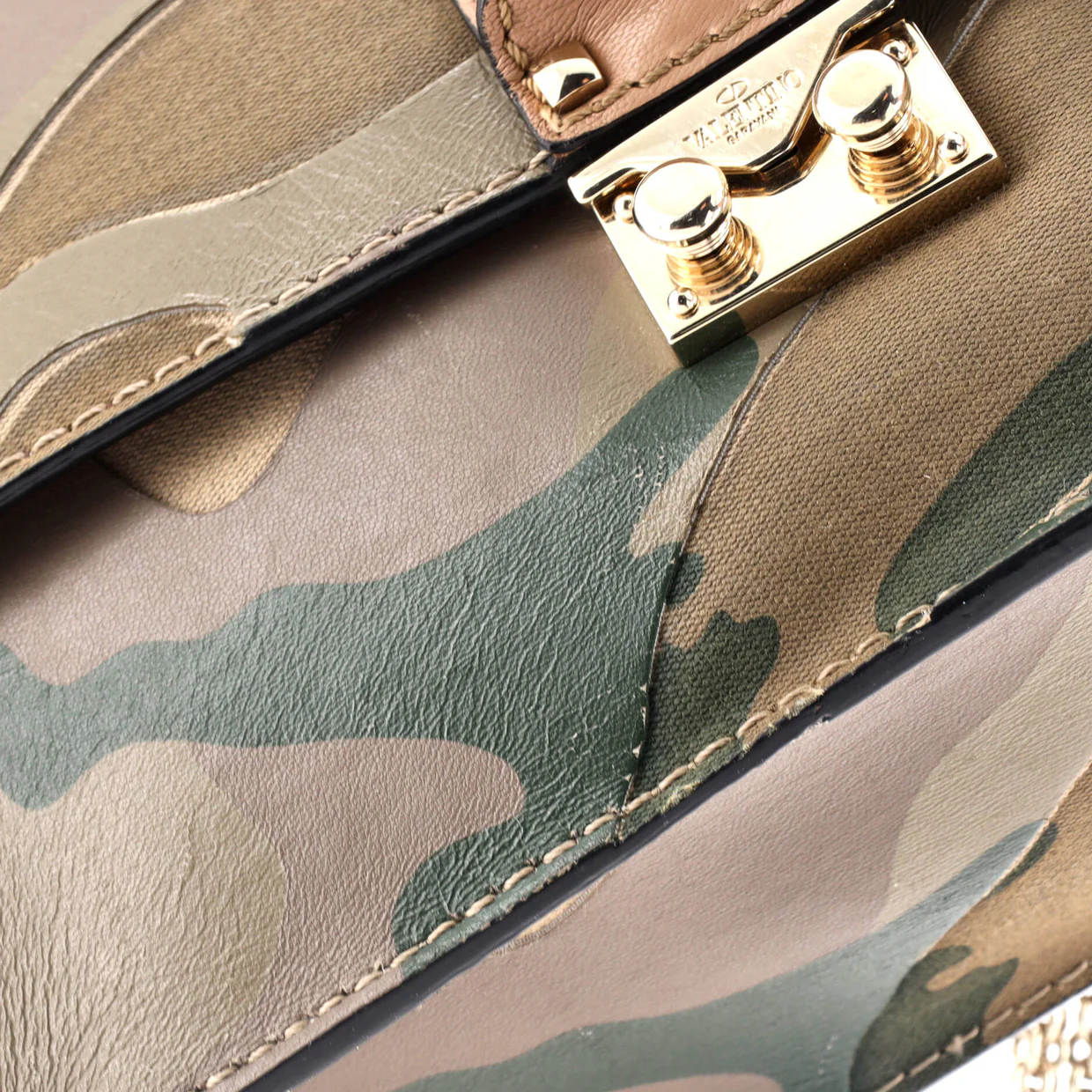 Glam Lock Shoulder Bag Camo Leather and Canvas Medium - Deep Luxury