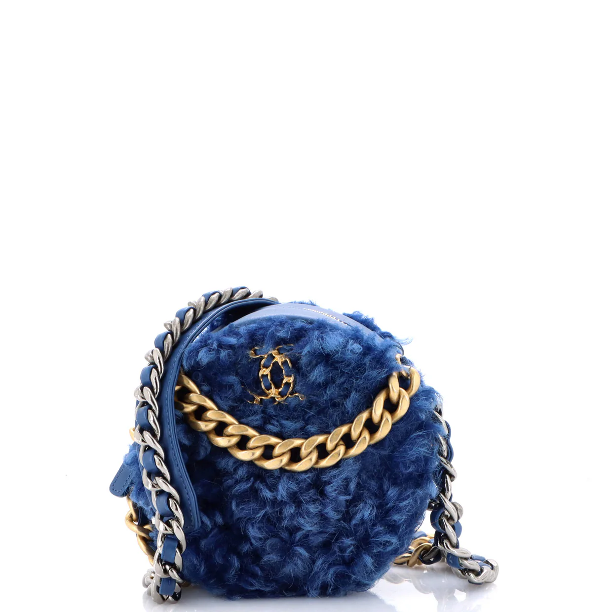 19 Round Clutch with Chain Quilted Shearling - Deep Luxury