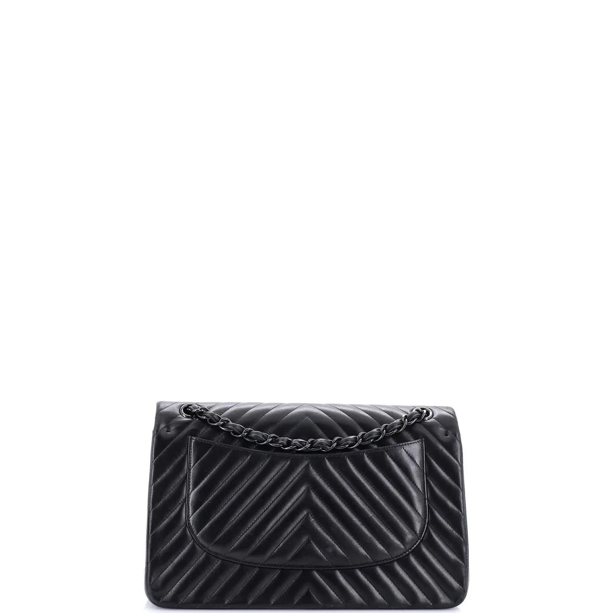 So Black Classic Double Flap Bag Chevron Lambskin Jumbo - Deep Luxury