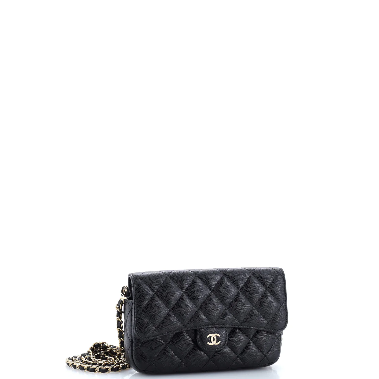Classic Flap Phone Holder with Chain Quilted Caviar - Deep Luxury