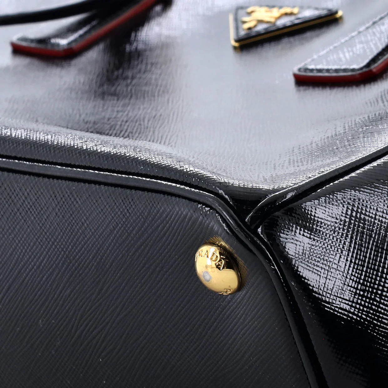 Double Zip Lux Tote Vernice Saffiano Leather Small - Deep Luxury