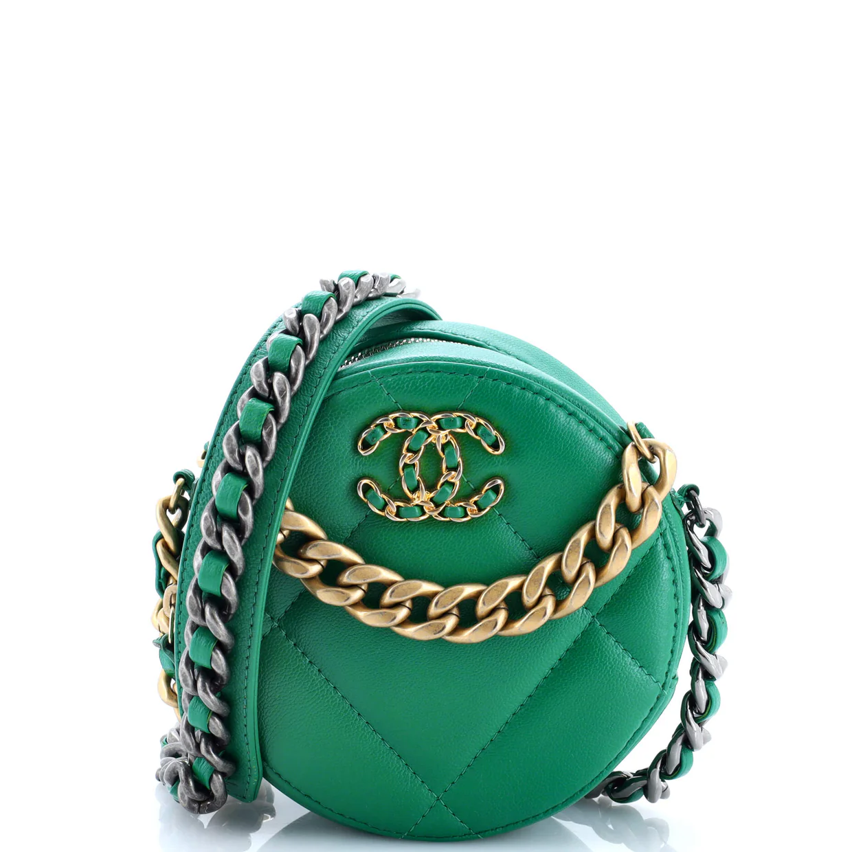19 Round Clutch with Chain Quilted Leather - Deep Luxury