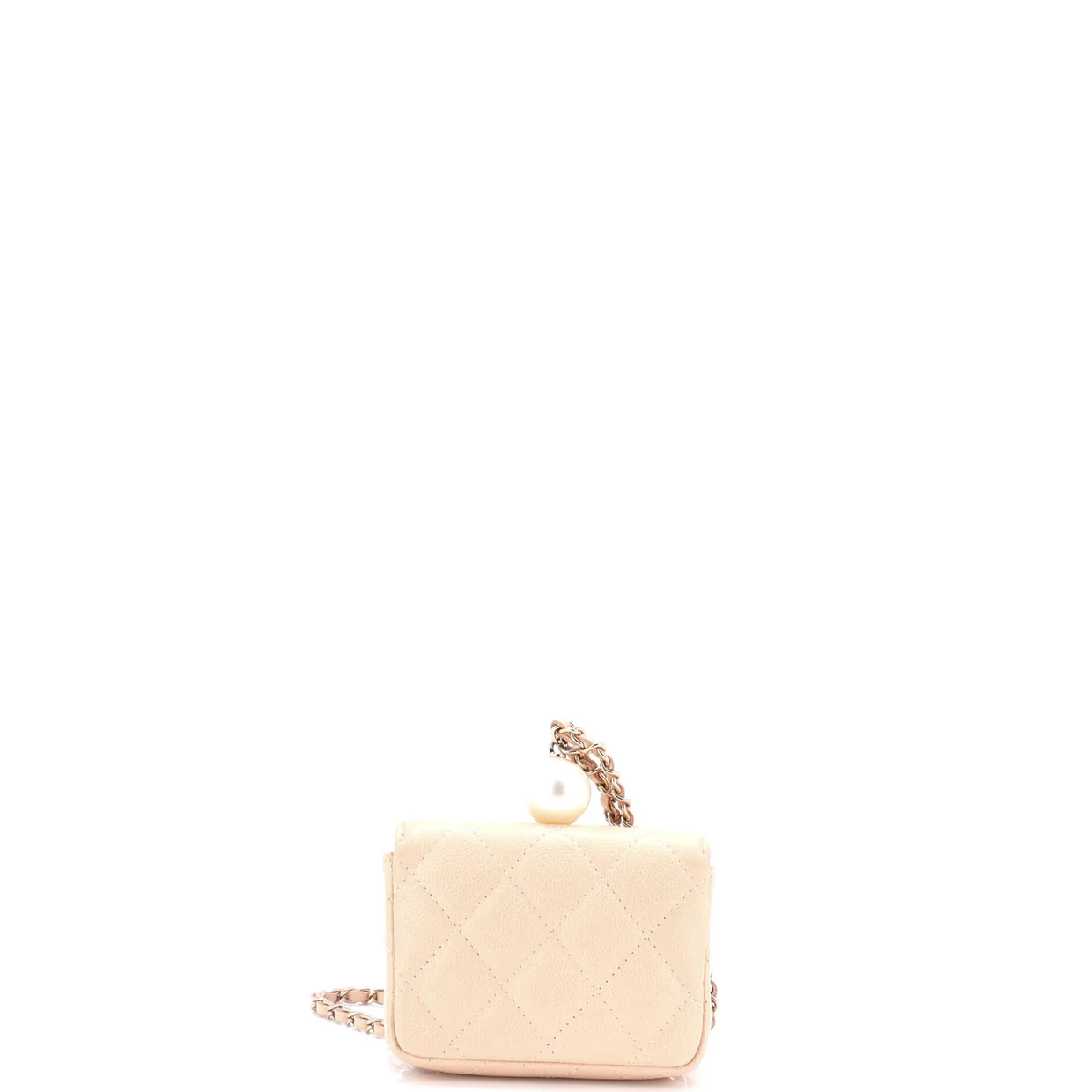 CC Pearl Coin Card Holder with Chain Quilted Iridescent Caviar - Deep Luxury