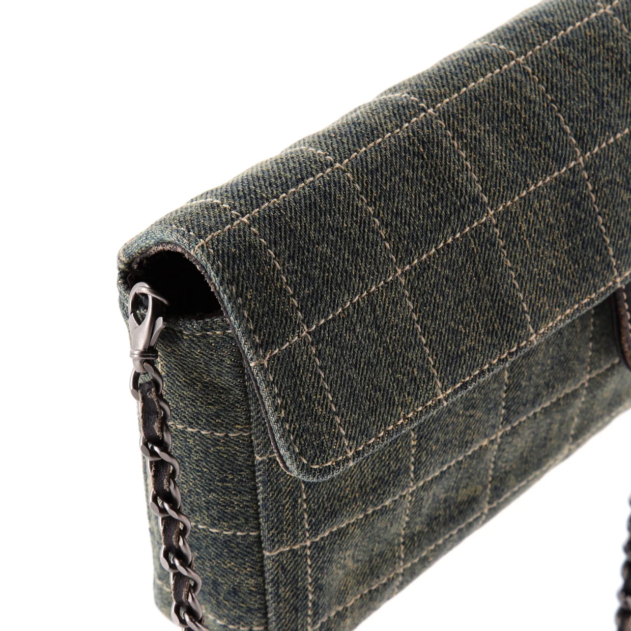 Chocolate Bar Flap Bag Quilted Denim East West - Deep Luxury