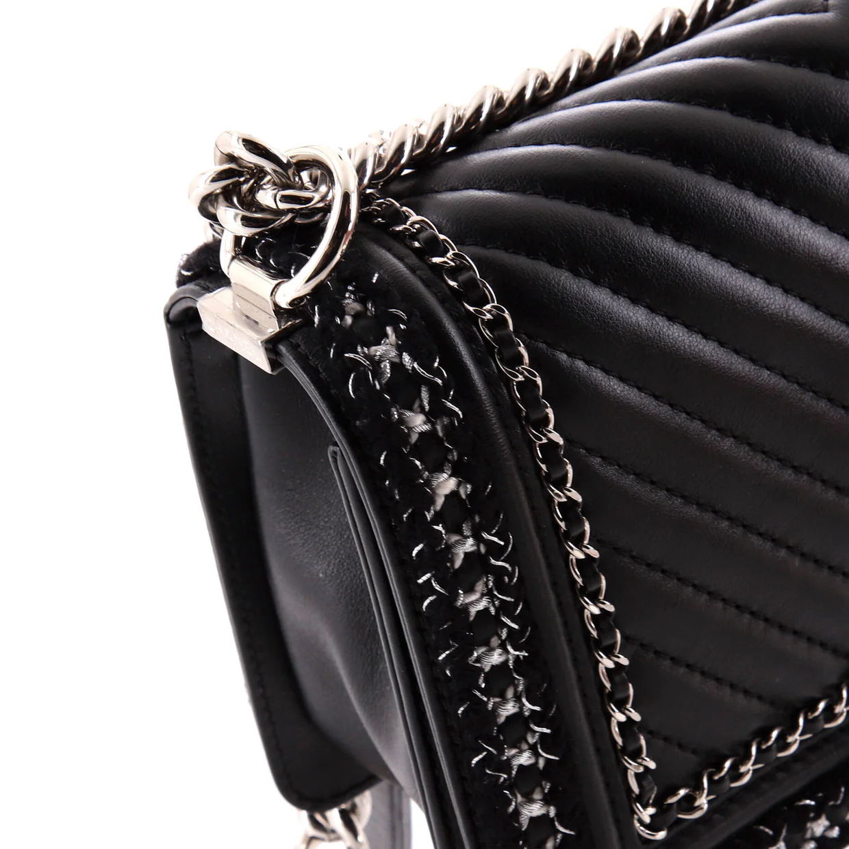 Jacket Boy Flap Bag Chevron Calfskin with Tweed Old Medium - Deep Luxury