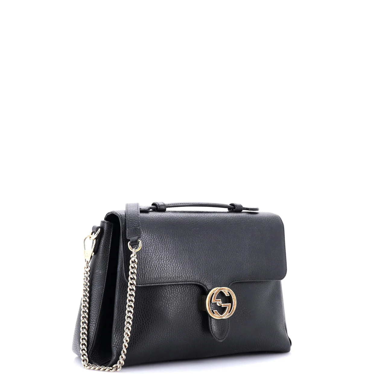 Interlocking Top Handle Bag Leather Medium - Deep Luxury