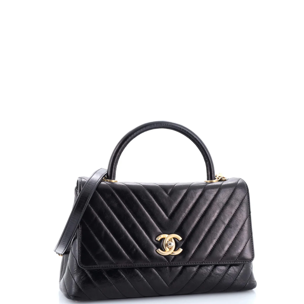 Coco Top Handle Bag Chevron Calfskin Small - Deep Luxury