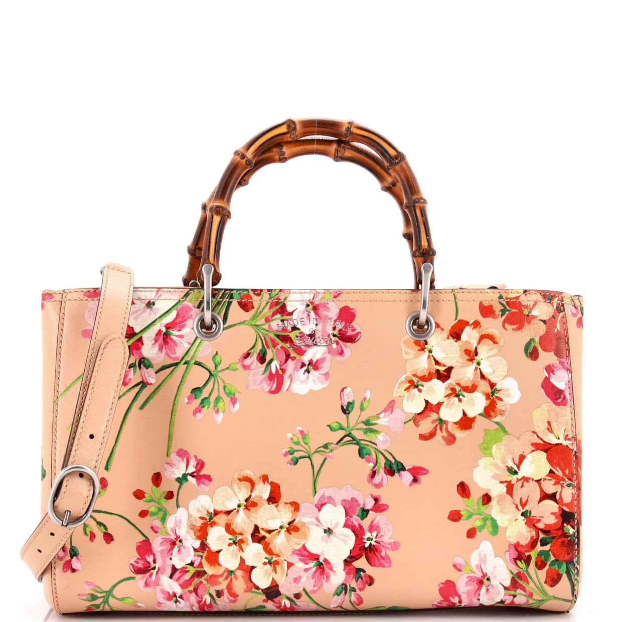 Bamboo Shopper Tote Blooms Print Leather Medium - Deep Luxury