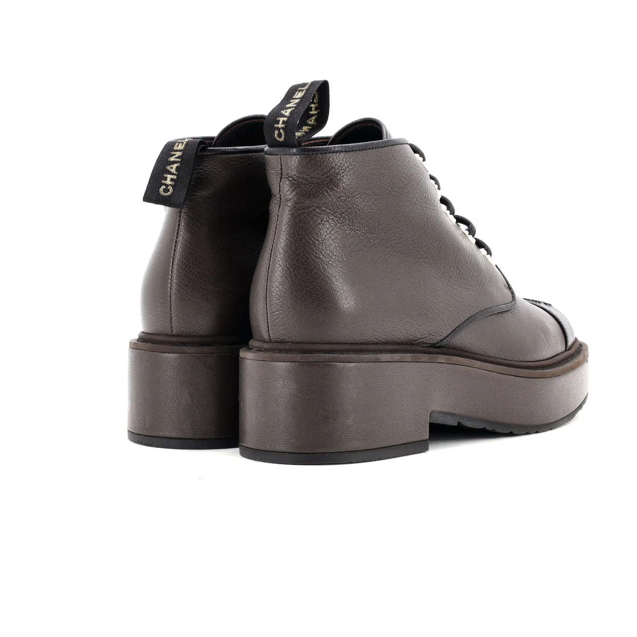 Women's CC Cap Toe Short Combat Boots Leather with Faux Pearls - Deep Luxury
