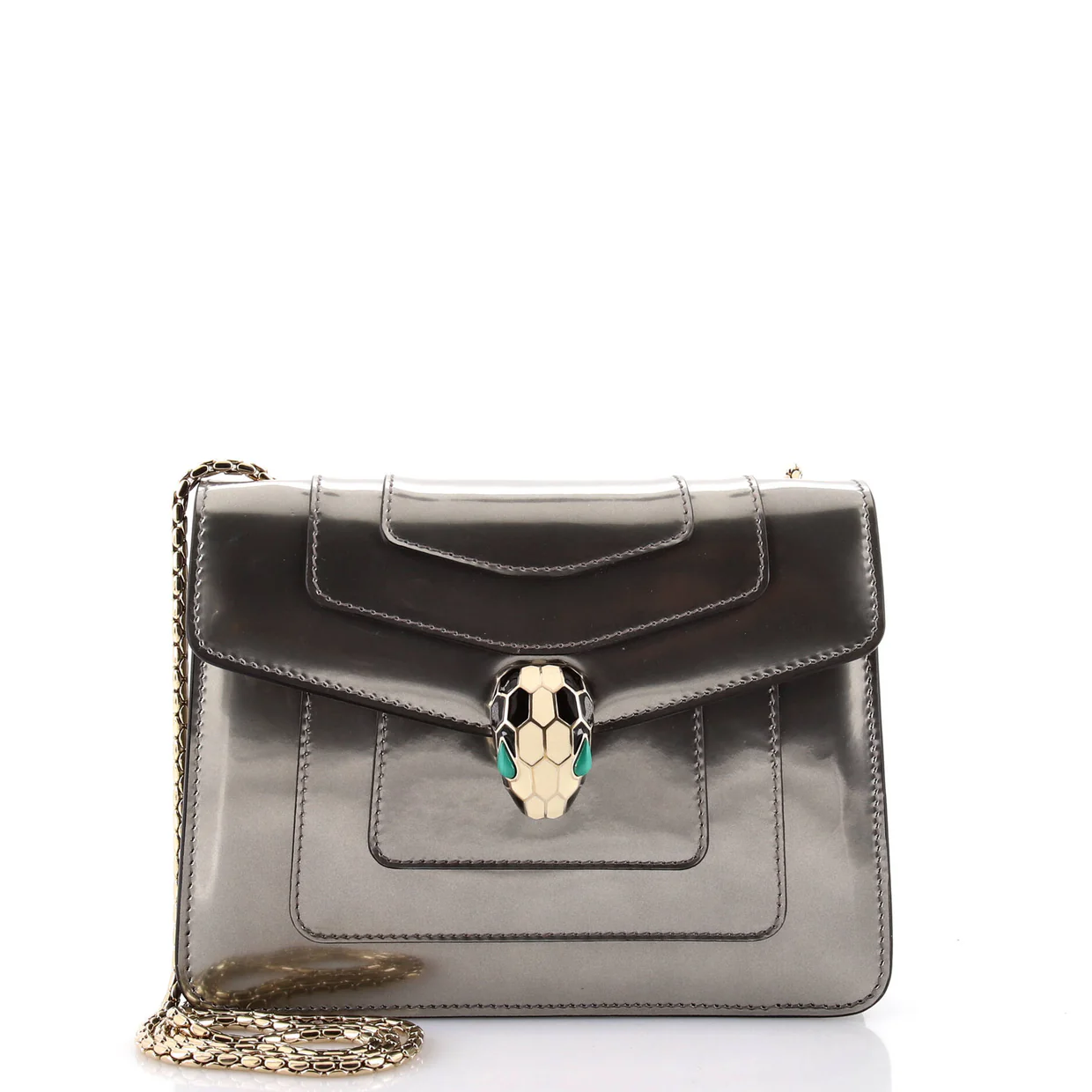 Serpenti Forever Square Shoulder Bag Metallic Leather Small - Deep Luxury