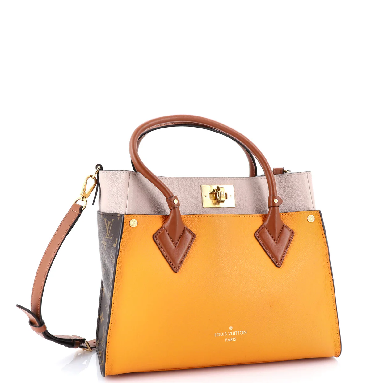 On My Side Tote Leather with Monogram Canvas MM - Deep Luxury